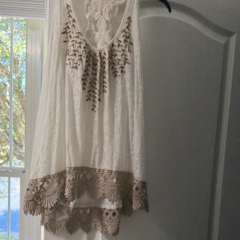 Papaya Ivory Tank Top with Gold Bead Accents